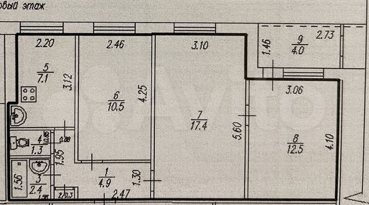 3-к. квартира, 56,4 м², 1/9 эт.