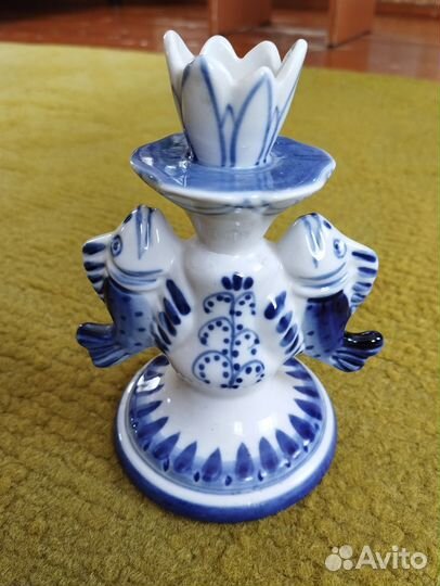 Подсвечник Рыбы. Гжель
