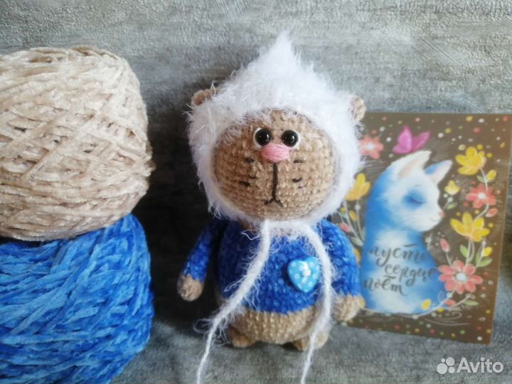 Вязаные игрушки, мини котик, кот