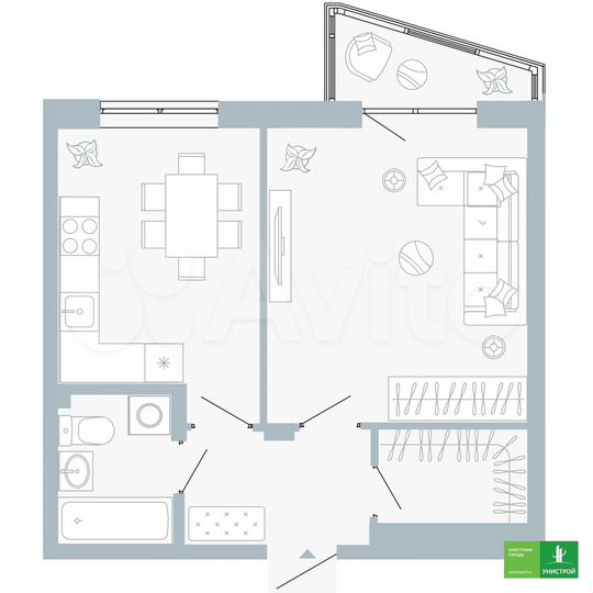 1-к. квартира, 41,6 м², 2/5 эт.