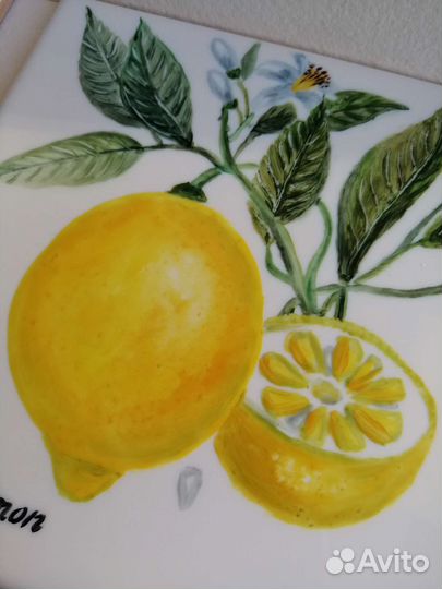 Панно с фруктами. Ручная роспись плитки. Ботаника