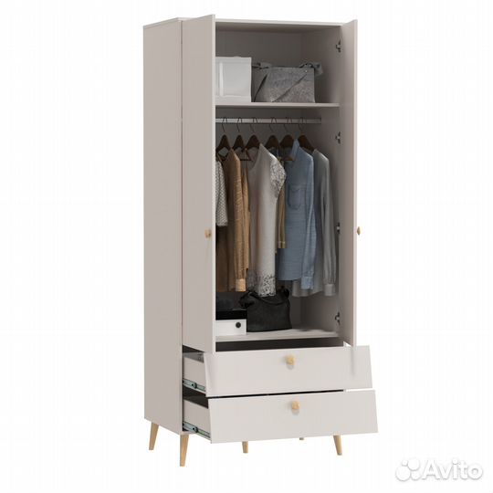 Шкаф 2-х дверный с двумя ящиками Афина 4-75901, цвет кашемир серый, 90,3х56,3х220 см