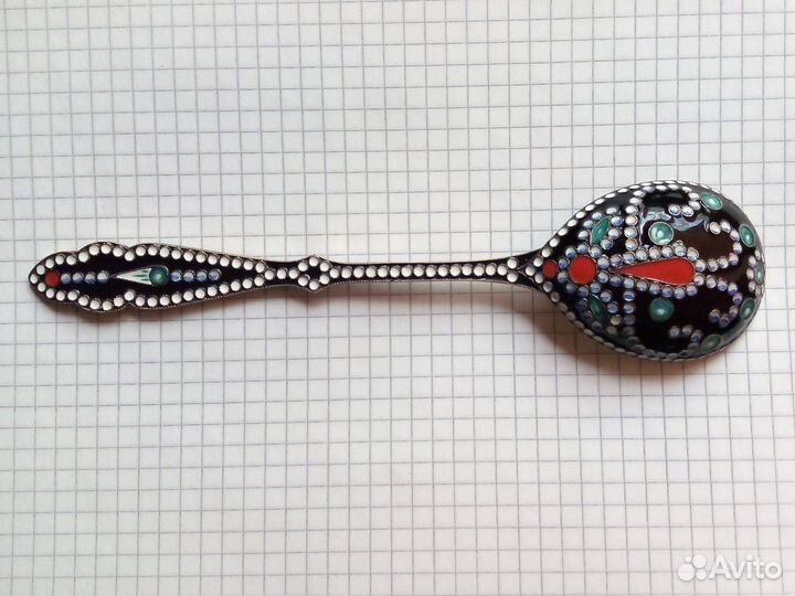 Медовая ложка эмаль серебро 916 пробы