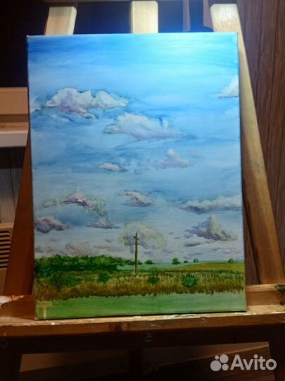Картина акварель на холсте пейзаж