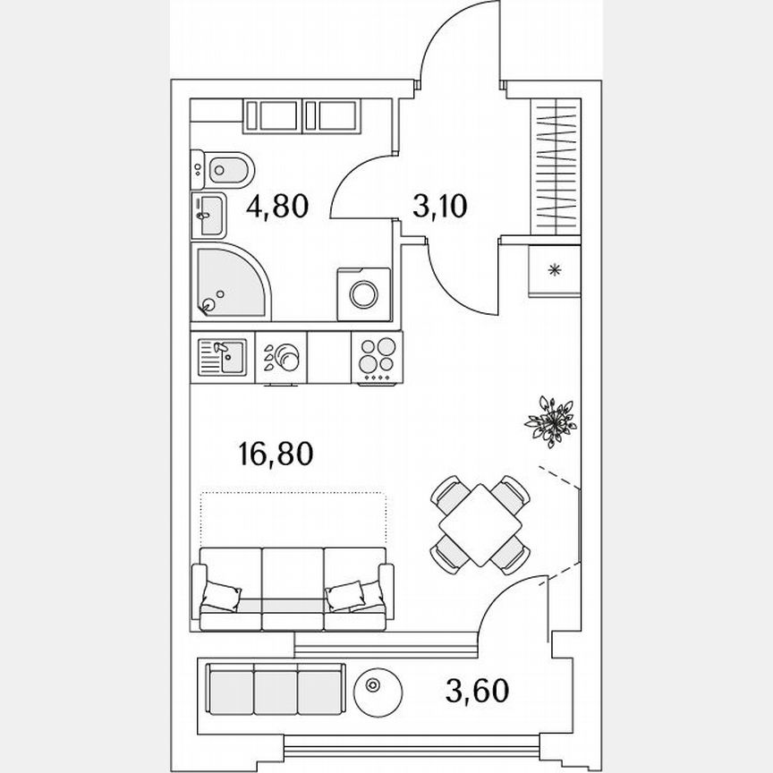Квартира-студия, 26,7 м², 8/13 эт.