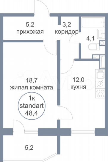 1-к. квартира, 48,4 м², 1/17 эт.