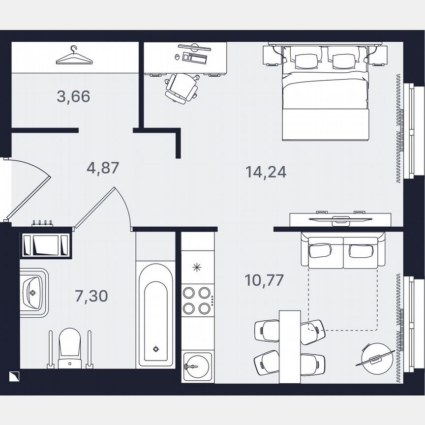 1-к. апартаменты, 40,8 м², 5/24 эт.