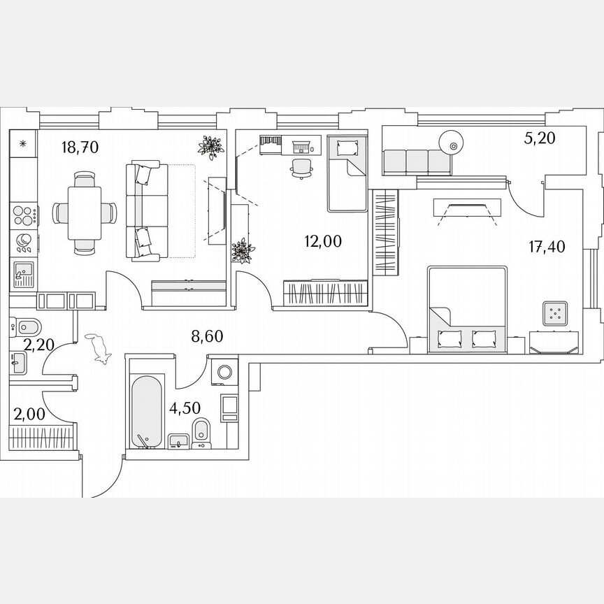 2-к. квартира, 68 м², 8/13 эт.