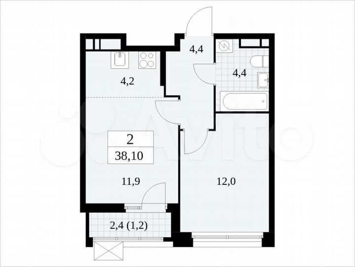 2-к. квартира, 38,1 м², 14/14 эт.