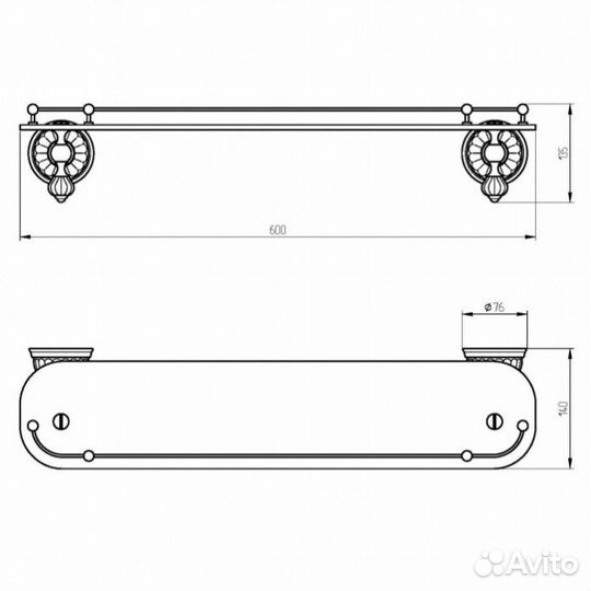 Полка стеклянная 60 см Migliore Olivia 17526 золото