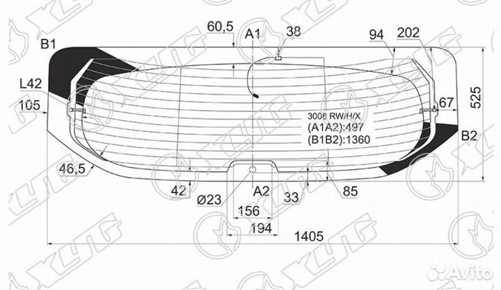 Стекло заднее с обогревом peugeot 3008 09-16