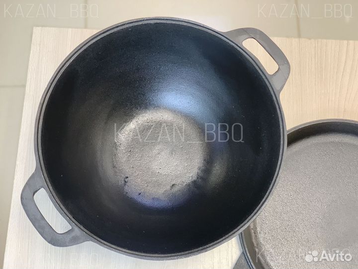 Казан с чугунной крышкой сковородой