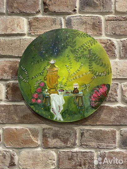 Картина маслом, этюд, натюрморт с самоваром 30 см