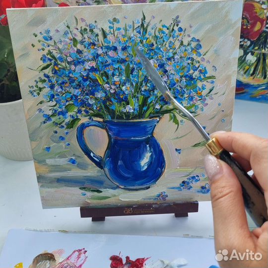 Незабудки цветы картина маслом с цветами натюрморт