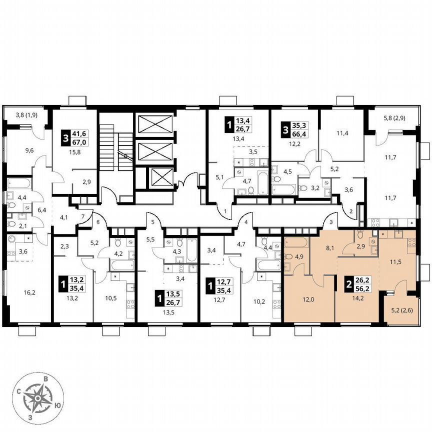 1-к. квартира, 56,2 м², 18/23 эт.