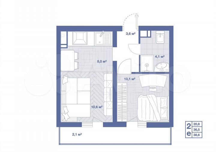 2-к. квартира, 38,6 м², 4/17 эт.