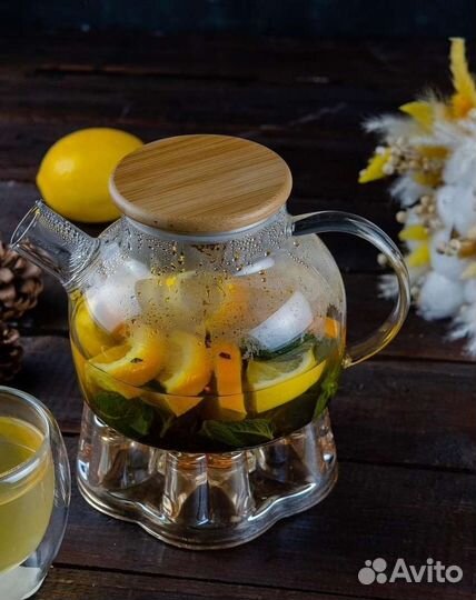 Чайник стеклянный жаропрочный с подставкой