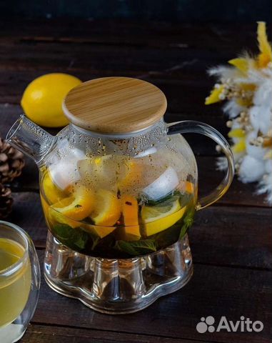 Чайник стеклянный жаропрочный с подставкой