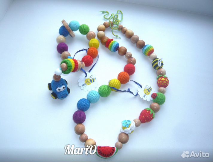 Радужный комплект - Слингобусы и грызунок браслет