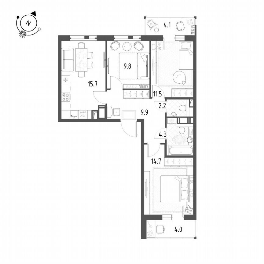3-к. квартира, 71,3 м², 4/12 эт.
