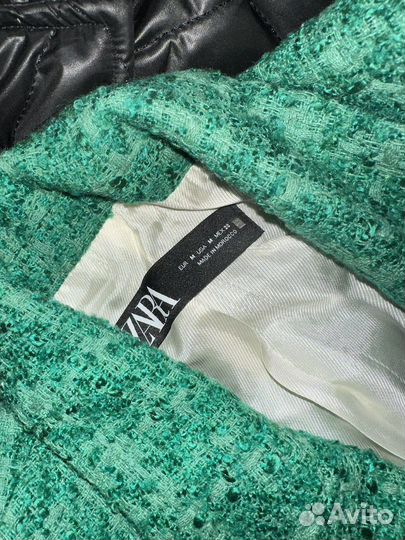 Твидовый пиджак zara женский зеленый