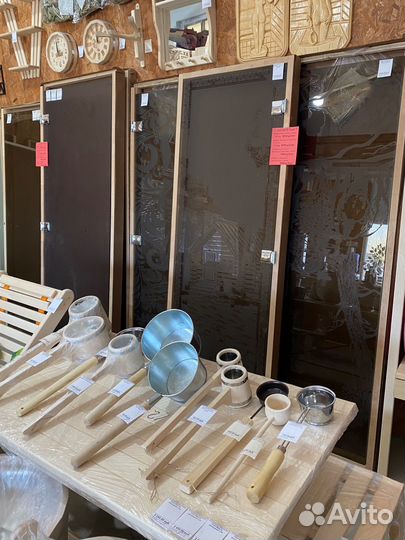 Дверь в баню (стекло, липа)