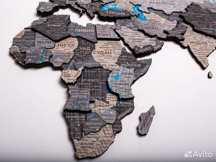 Деревянная карта мира 3D настенная, Ессентуки