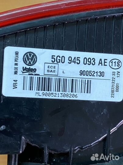 Фонарь крышки багажника WV. Golf 7