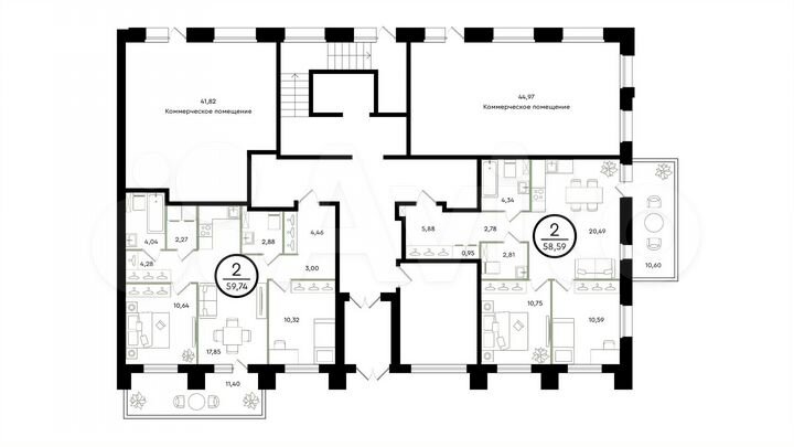 2-к. квартира, 59,8 м², 1/4 эт.