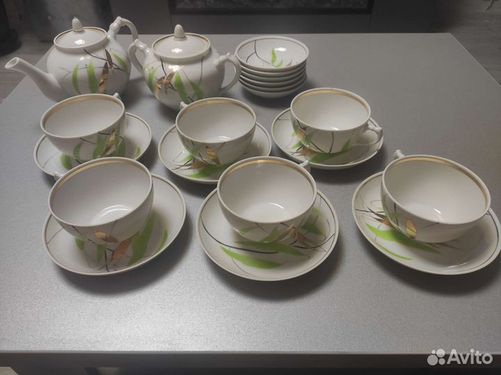 Чайный сервиз Пальма, фарфор золочение Дулево СССР