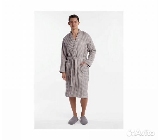 Халат вафельный мужской Home One светло-серый 52-5