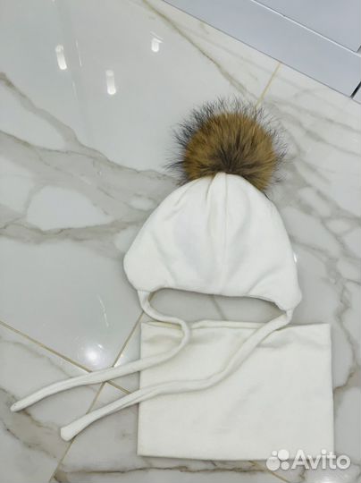 Комплект зимний шапка с помпоном и снуд 52-54