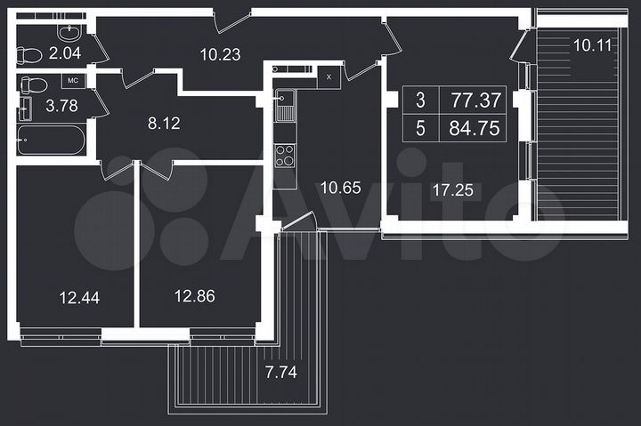3-к. апартаменты, 84,8 м², 2/8 эт.