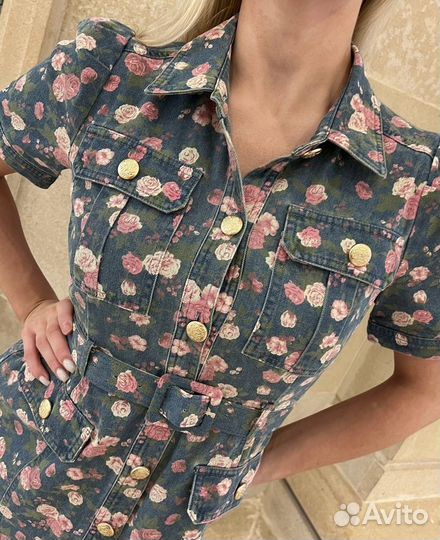 Джинсовое платье в цветочек Корея