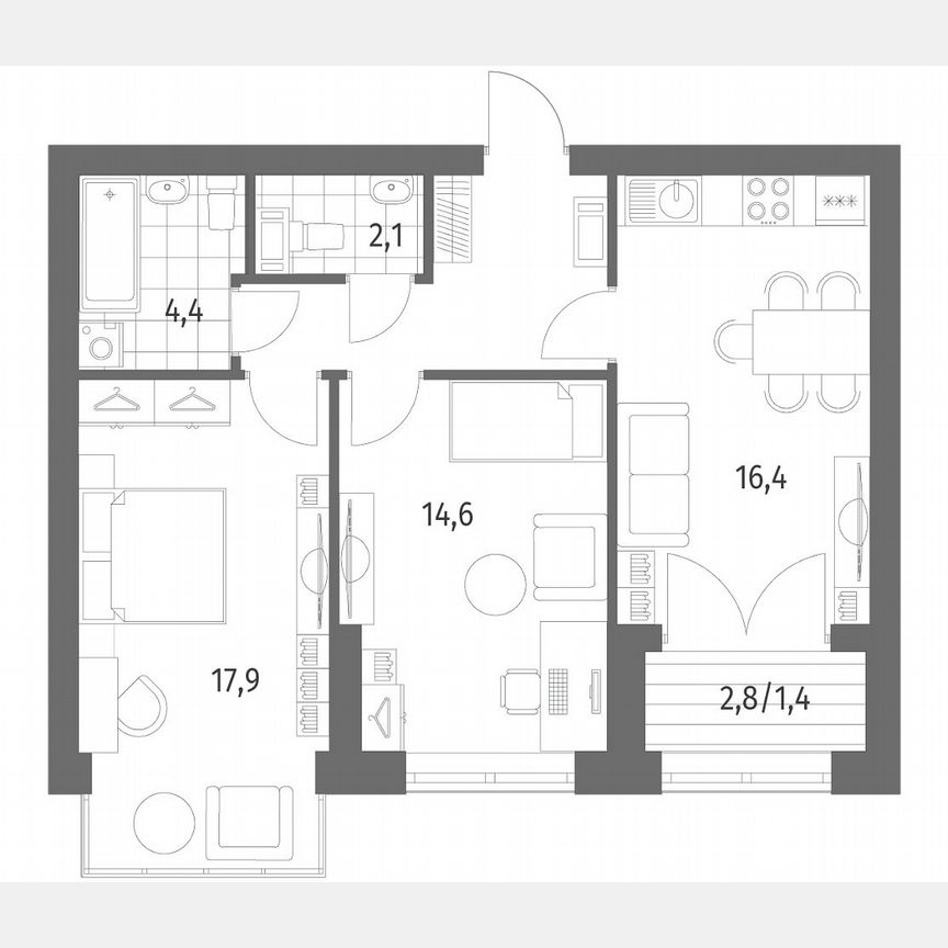 2-к. квартира, 64,1 м², 12/13 эт.
