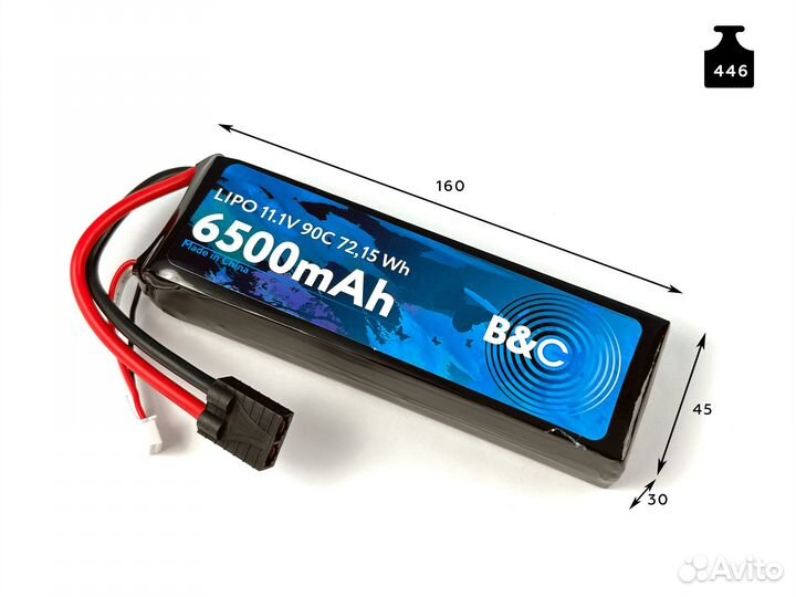 Аккумулятор LiPo B&C - 11.1v 3s 6500мАч 90C (TRX)