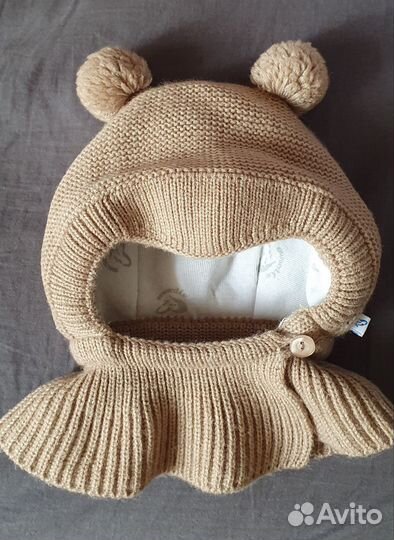 Шапка шлем зимняя детская 38-40 размер до 6-7 мес