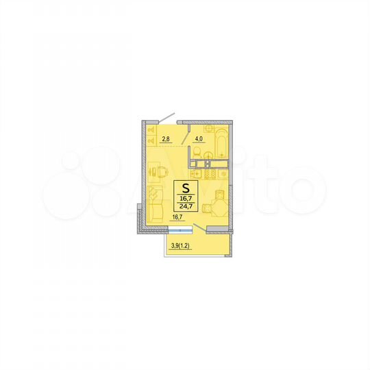 Квартира-студия, 24,7 м², 24/24 эт.