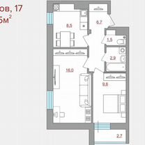 2-к. квартира, 47,5 м², 7/18 эт.