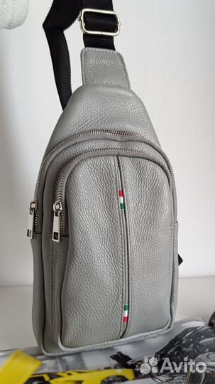 Серая мужская сумка из натуральной кожи Новая