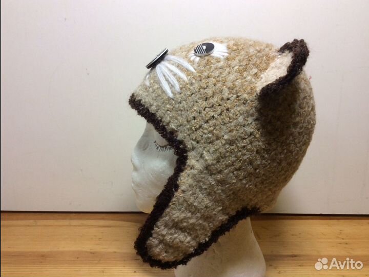 Шапка Котик на осень и зиму,ручная вязка,53-56,311