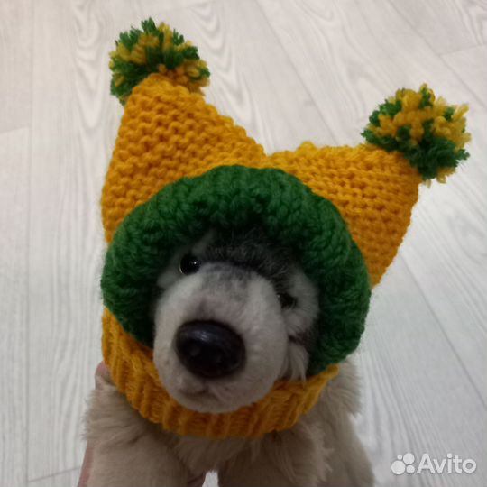 Вязаные шапочки с ушками для собак мелкой породы
