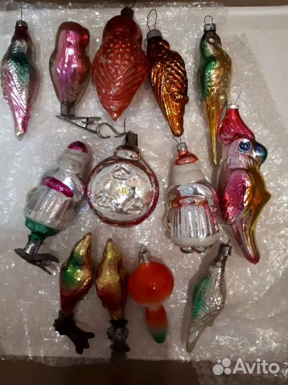 Елочные игрушки ссср,старины попугаи.прищепка часы