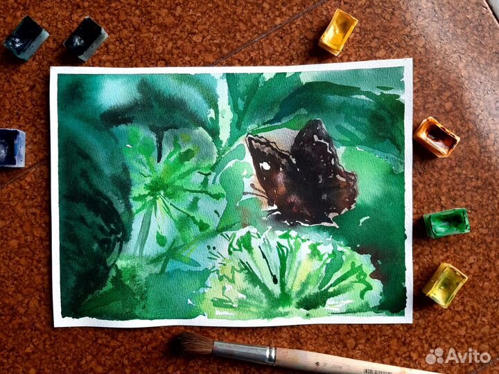 Картина бабочка акварелью