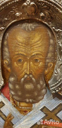 Икона Николай Чудотворец в окладе, 31 х 27.5 см