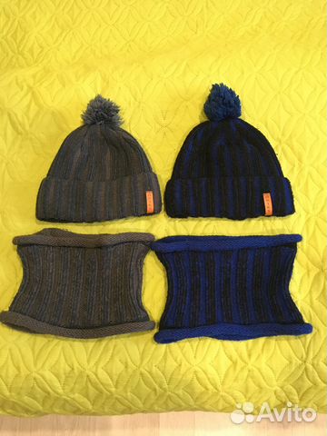 Шапки теплые на флисе 54-56 + баф для двойняшек