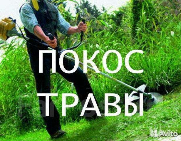 Покос травы триммером