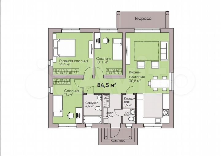 Дом 85 м² на участке 7 сот.