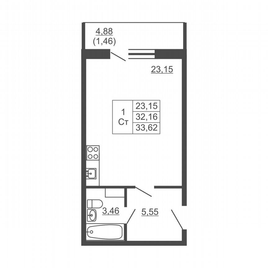 Квартира-студия, 33,6 м², 9/16 эт.