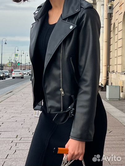 Косуха Zara женская куртка кожаная черная